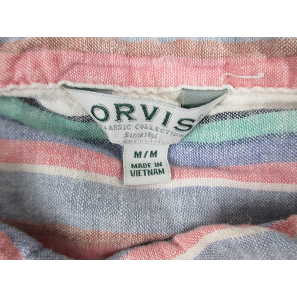 Orvis‎ Shirt Womens Medium Pink Striped Buttons Sleeveless Linen Blend Ladies* - Picture 10 of 10